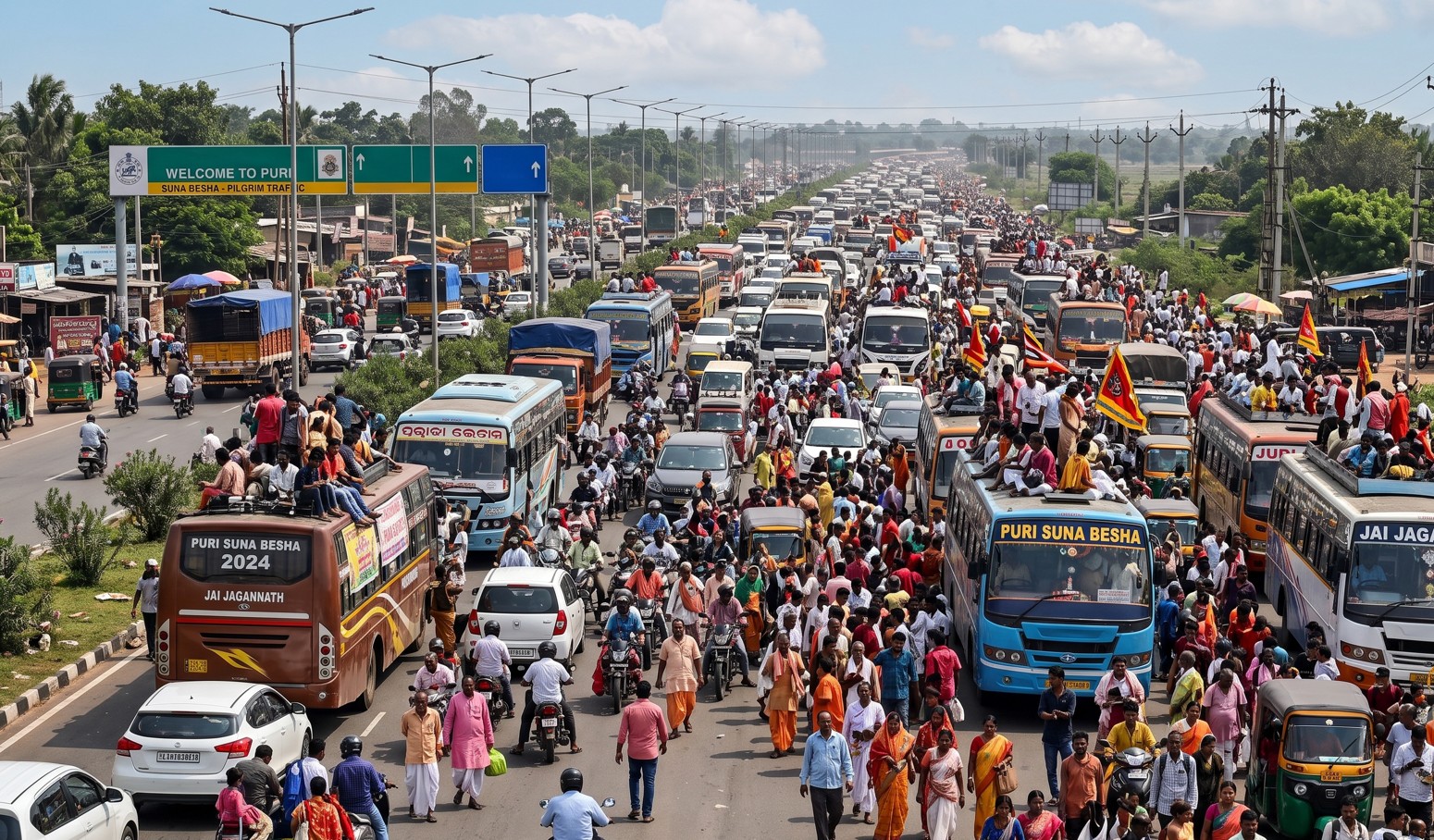 Suna Besha Rush Chokes Bhubaneswar&ndash;Puri Highway as Devotees Stream into Pilgrim Town